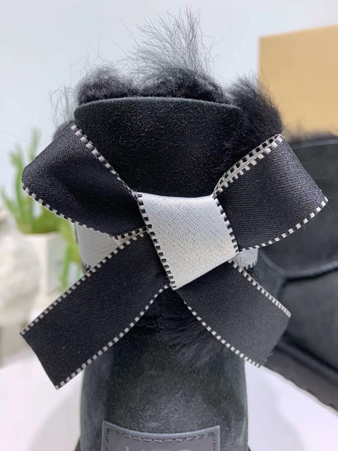 Black Bow Glitter Detail Winter Boots — New Arrival | In Stock