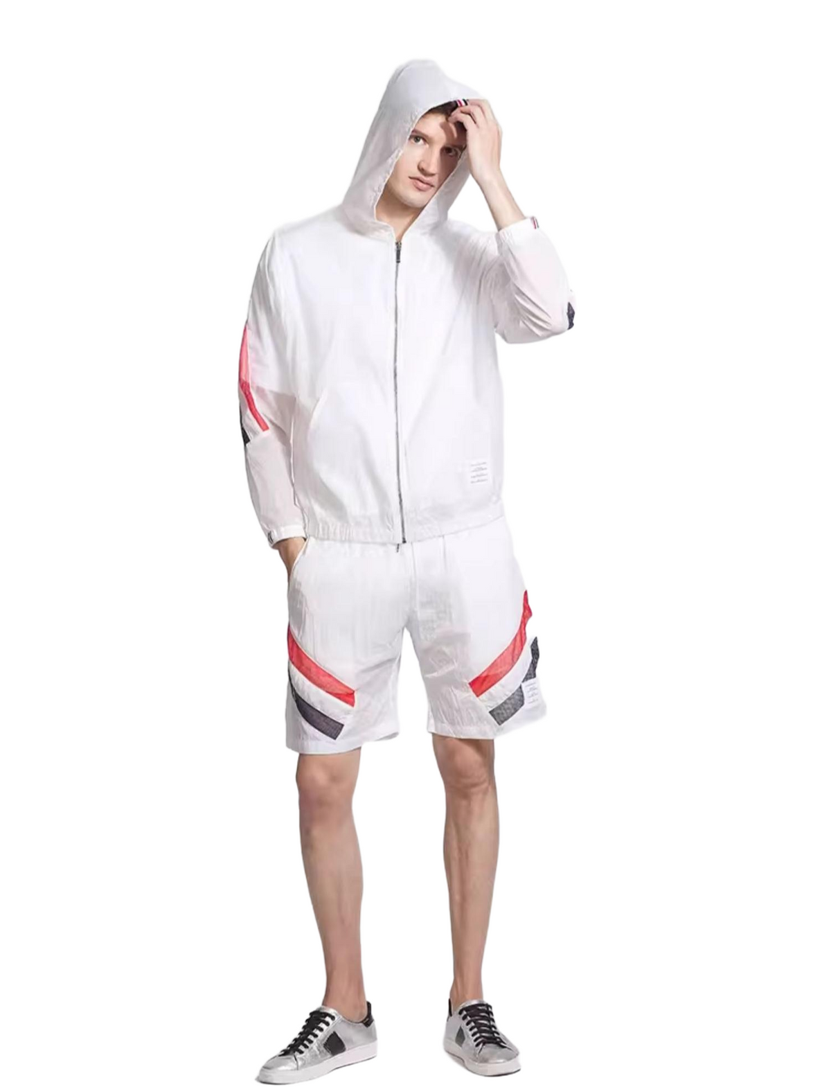 Thom Browne Style Men's diagonal striped beach pants