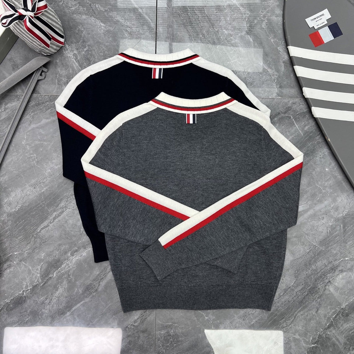 Thom Browne Style Contrast-Stripe Zip-Up Knit Jacket