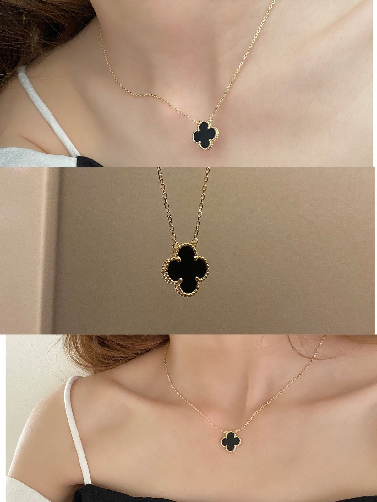 Van Cleef & Arpels CLOVER PEDANT ONYX NECKLACE