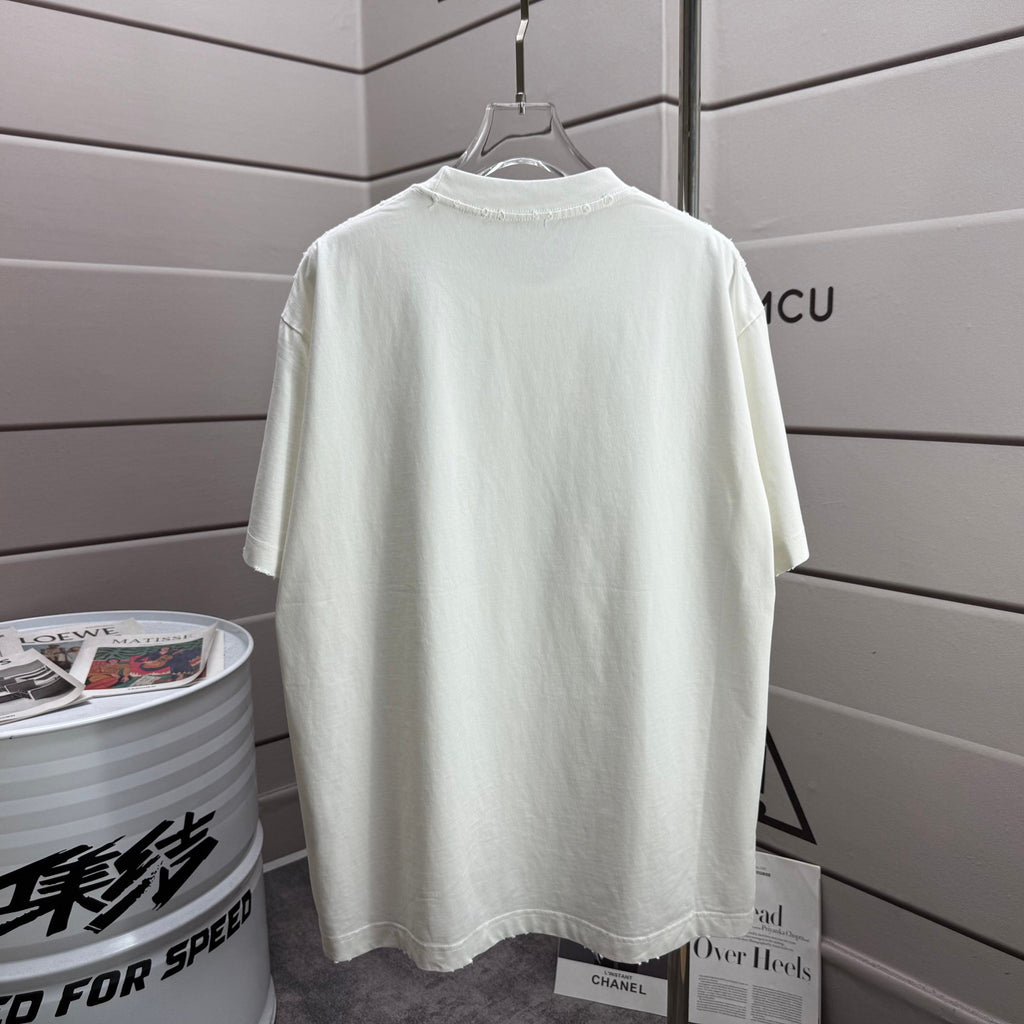Acne Studios Large Circular Stamp‑Print Distressed‑Trim Crew‑Neck Short‑Sleeve T‑Shirt