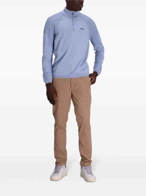 BOSS logo-print ribbed-panel sweater