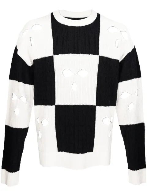 Mostly Heard Rarely Seen checked cut-out wool jumper