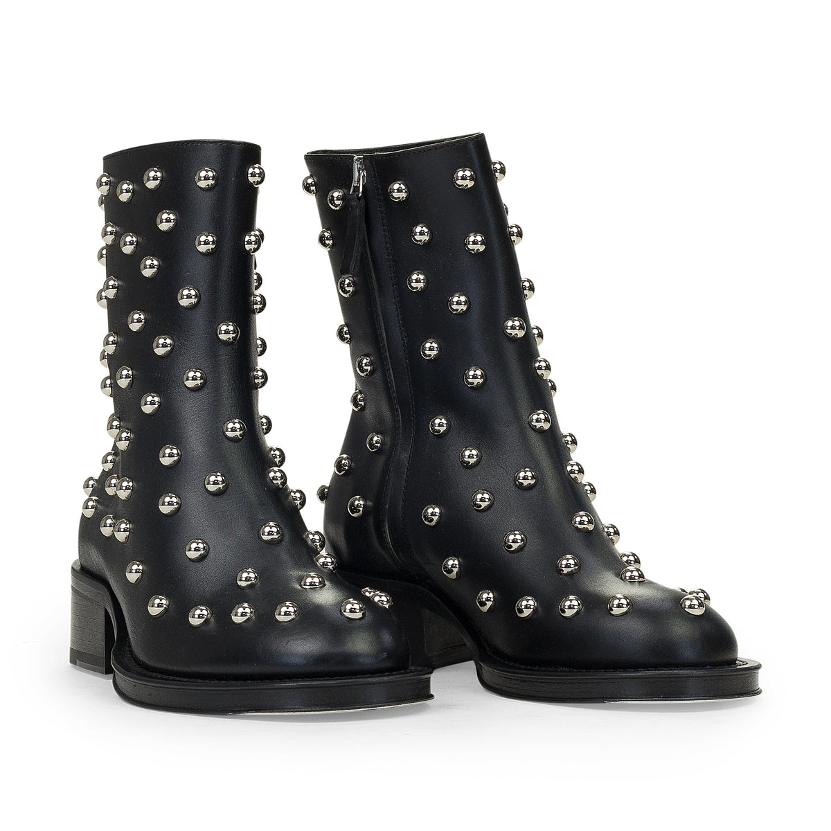 BLACK/SILVER ZIPPEES AVEC CLOUS ANKLE BOOTS