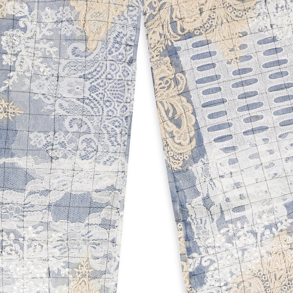 BLUE GRID LACE STRAIGHT-FIT JEANS