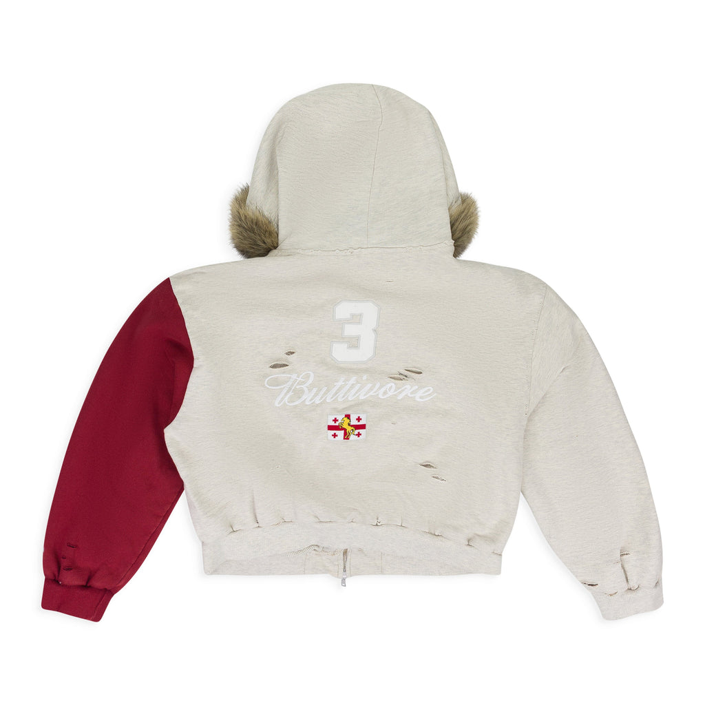 Oatmeal Melange 'Buttivore' Fur Lined Zip Hoodie