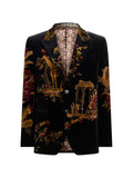 ETRO single-breasted cotton velvet jacket with placed flower and animal print