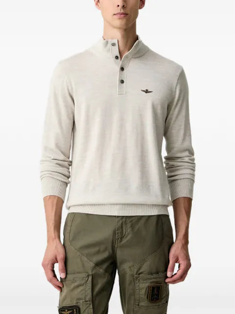 Aeronautica Militare logo-embroidered button-up sweater