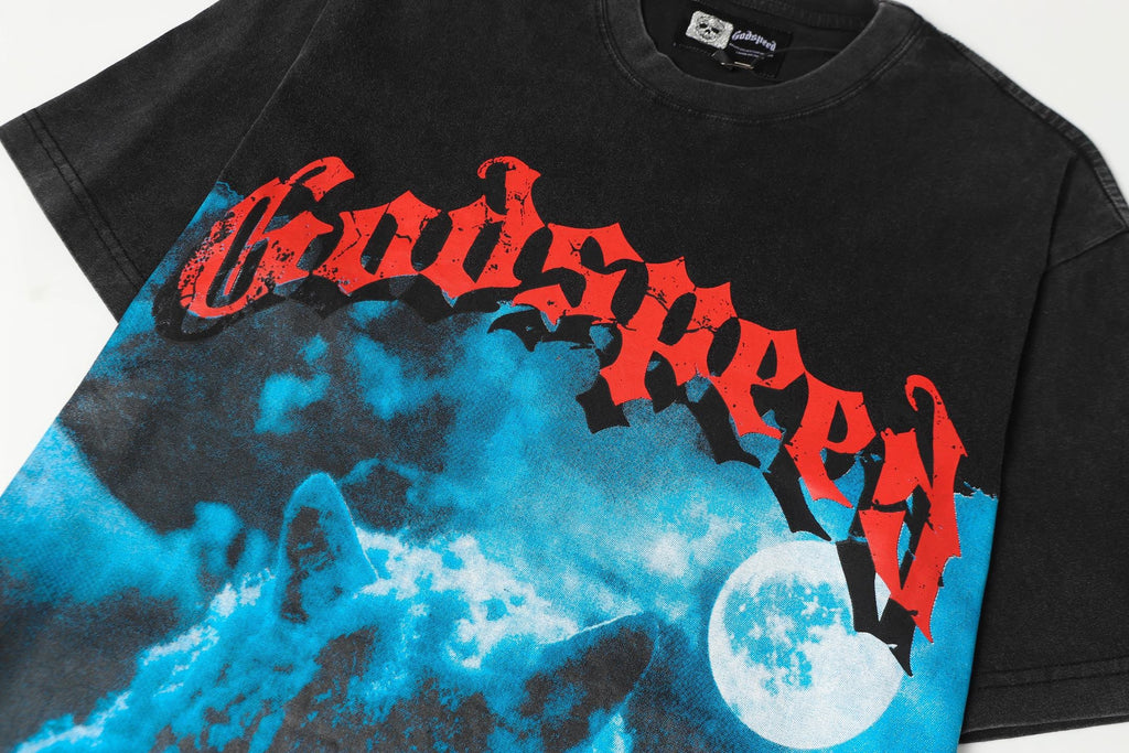 Godspeed Howling Wolf Moon Vintage Washed Graphic Tee