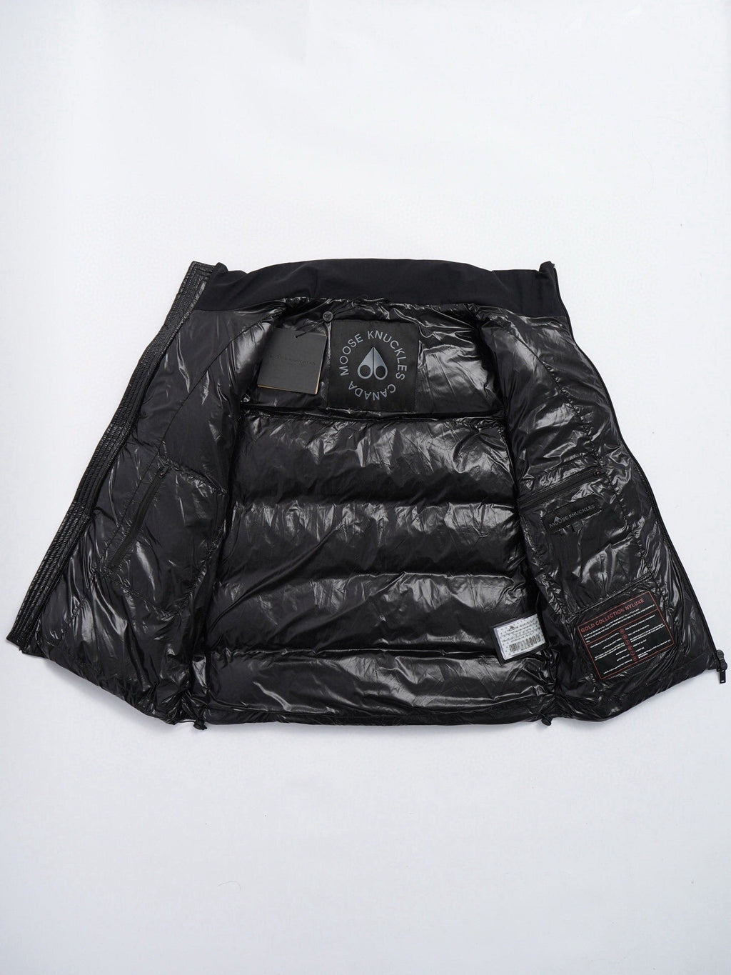 Moose Knuckles Puffer Vest in Black with Mixed-Finish Panels