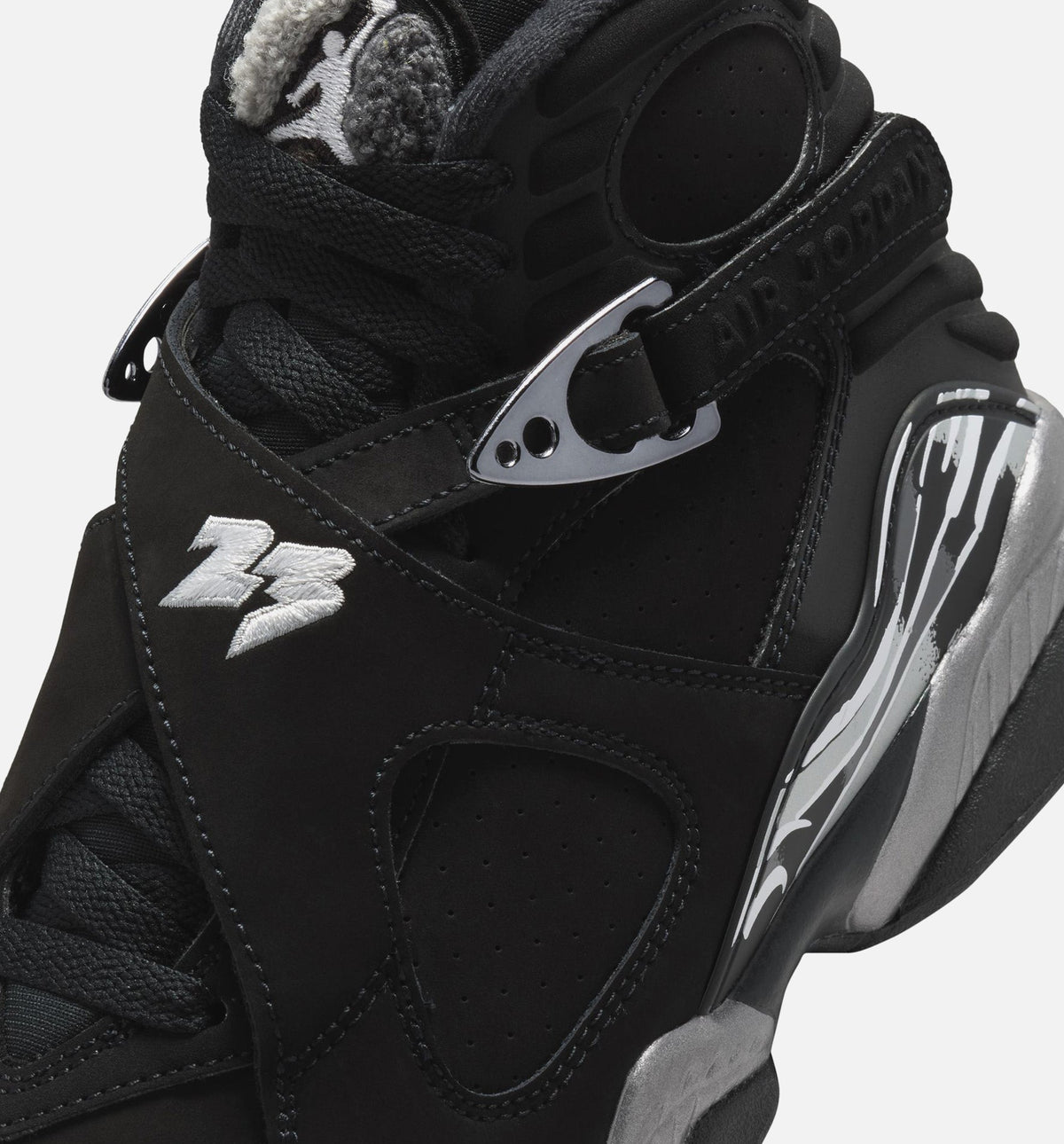 Air Jordan 8 Retro Chrome Grade School Lifestyle Shoe - Black/White/Light Graphite