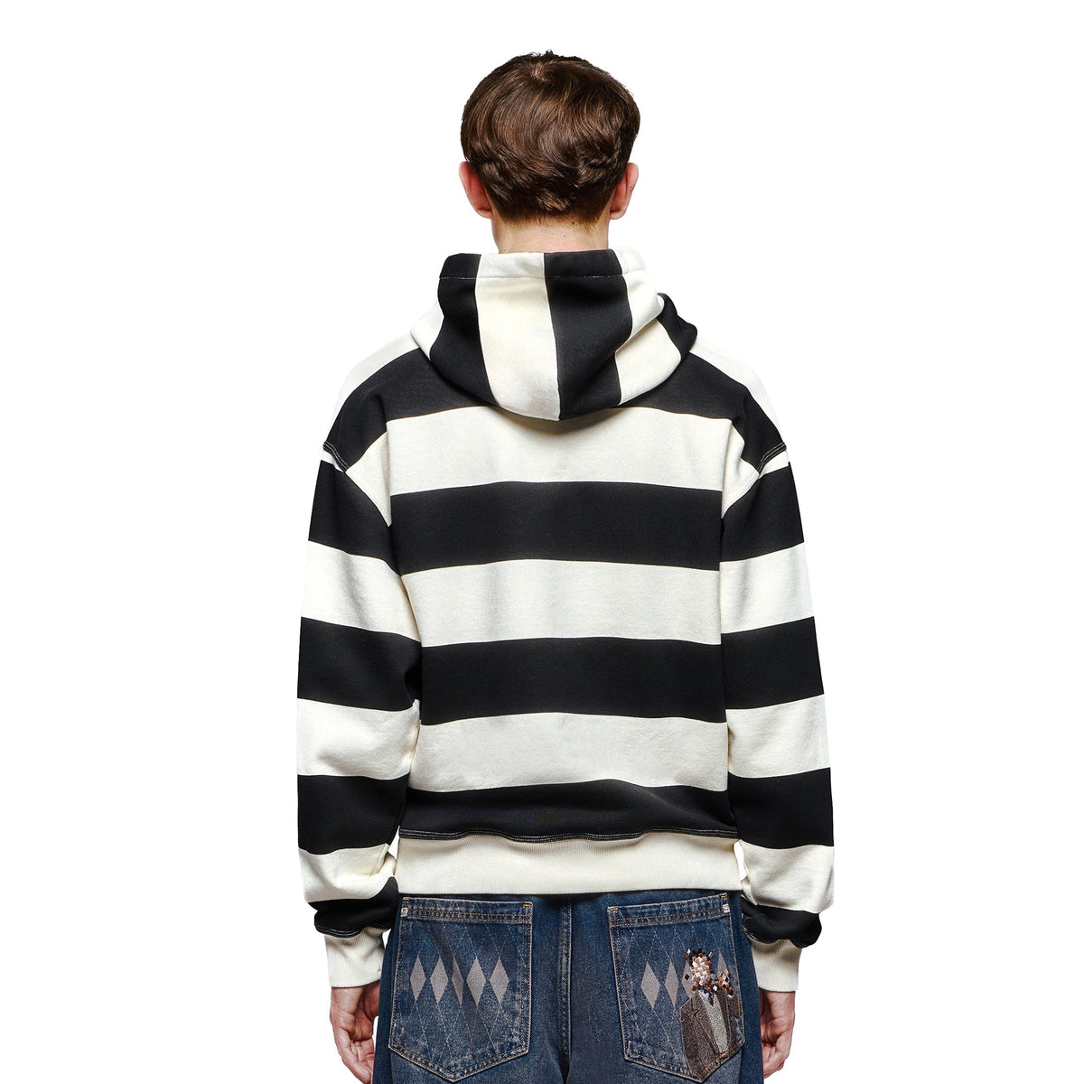"on air" ecru-navy striped Hoodie