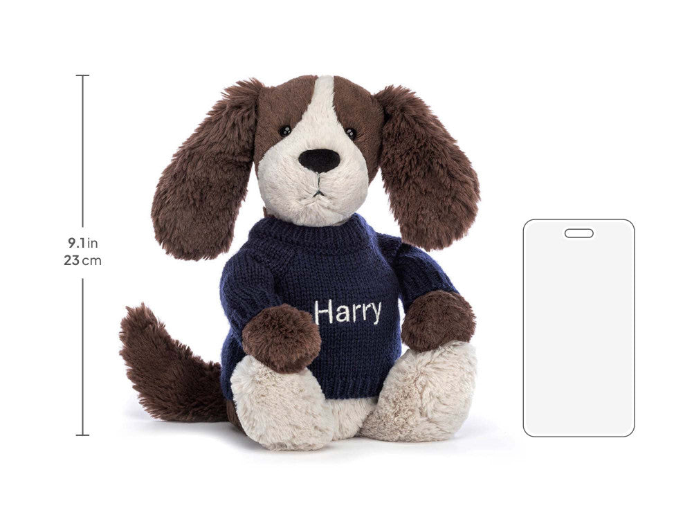 Bashful Fudge Puppy with Personalized Navy Jumper