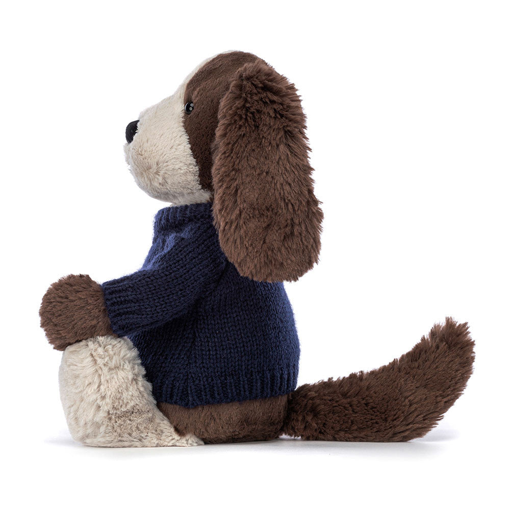 Bashful Fudge Puppy with Personalized Navy Jumper