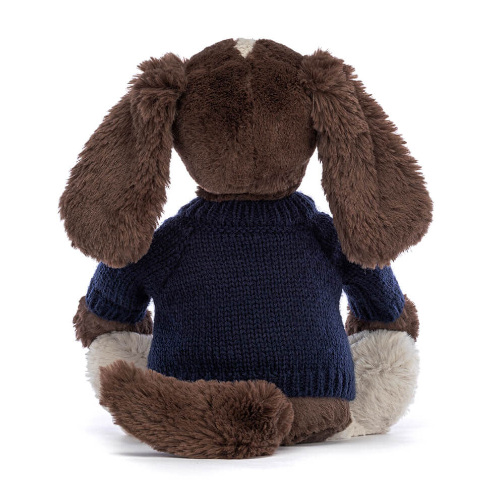 Bashful Fudge Puppy with Personalized Navy Jumper