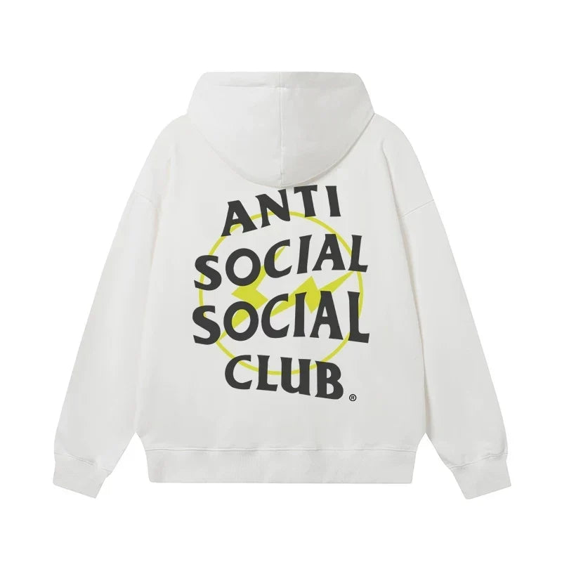 Anti Social Social Club Yellow Bolt Circle Logo White Hoodie