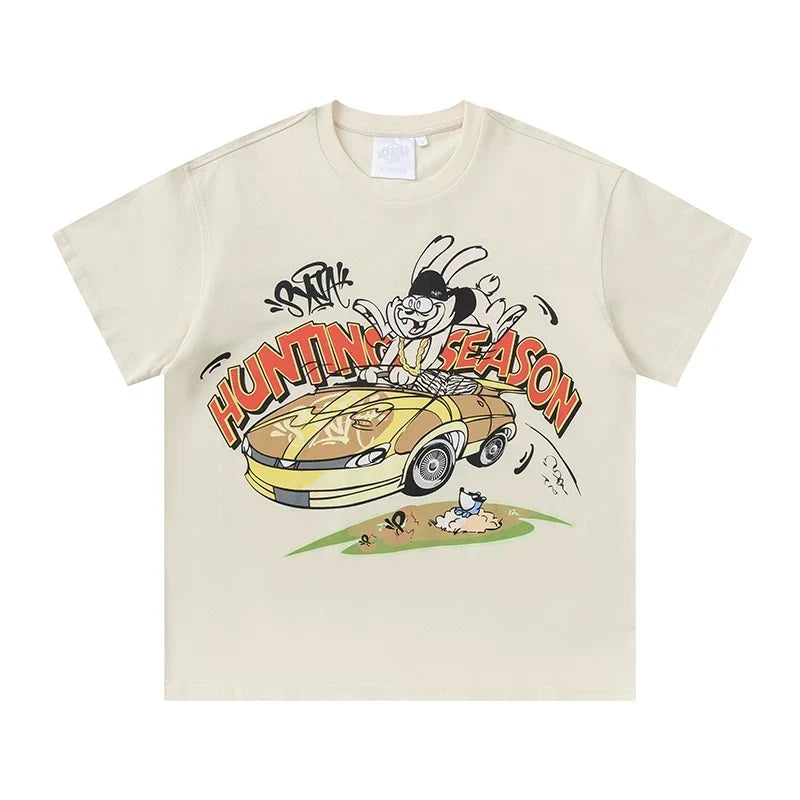 Syna World Hunting Season Cartoon Graphic Oversized Tee (Cream / Off-White)