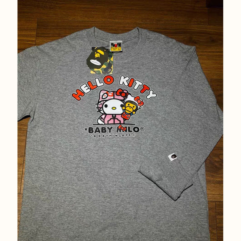 Bape Multi‑Ape‑Head Graphic Oversized Long Sleeve Tee Streetwear