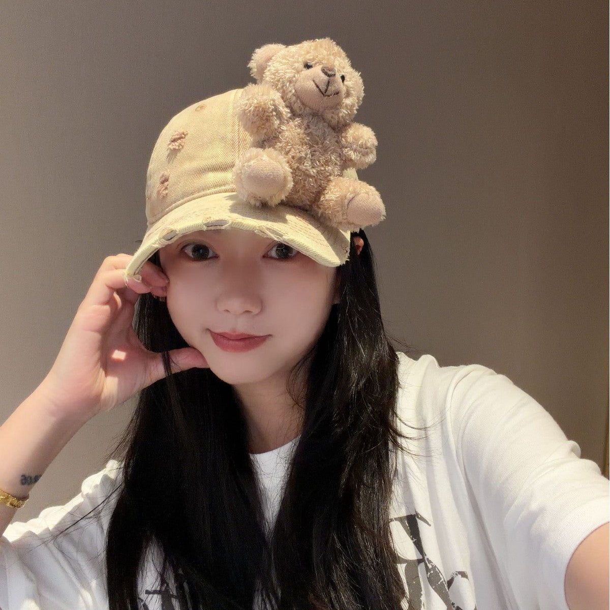 Vintage Washed 3D Teddy Bear Baseball Cap Y2K Streetwear Hat