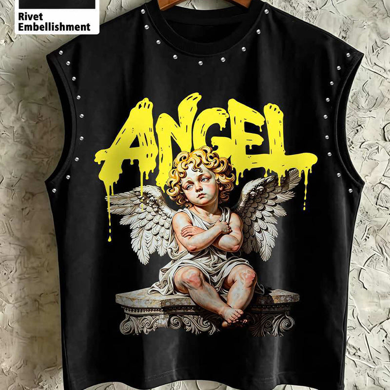Number Graphic Rivet Sleeveless Loose Vest Top Women