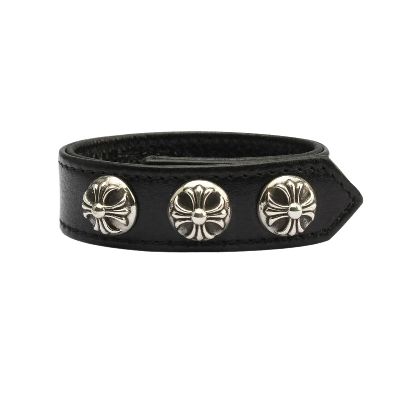 Chrome Hearts Cross Snap Leather Bracelet