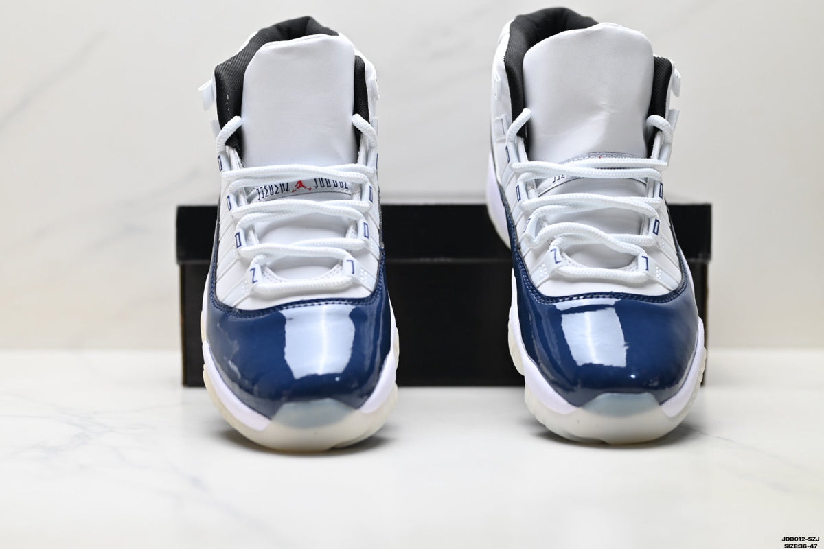 Air Jordan 11 Retro White and Midnight Navy Unisex Sneakers Style 11