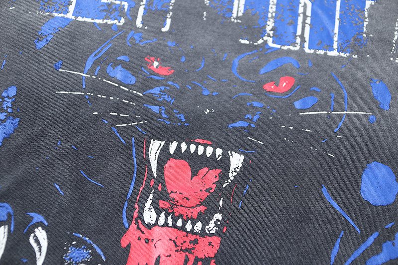 VALE USA Panther & Skull Washed Black Graphic T-Shirt