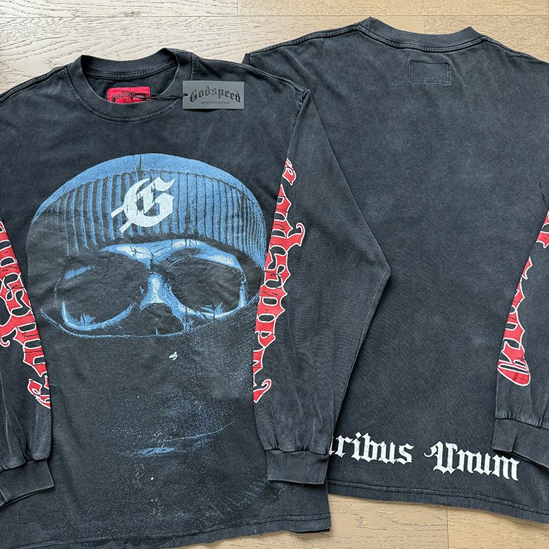Godspeed Washed Black Graphic Long-Sleeve T-Shirt