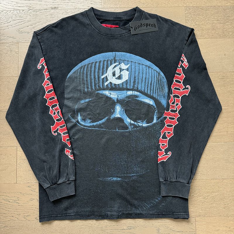 Godspeed Washed Black Graphic Long-Sleeve T-Shirt