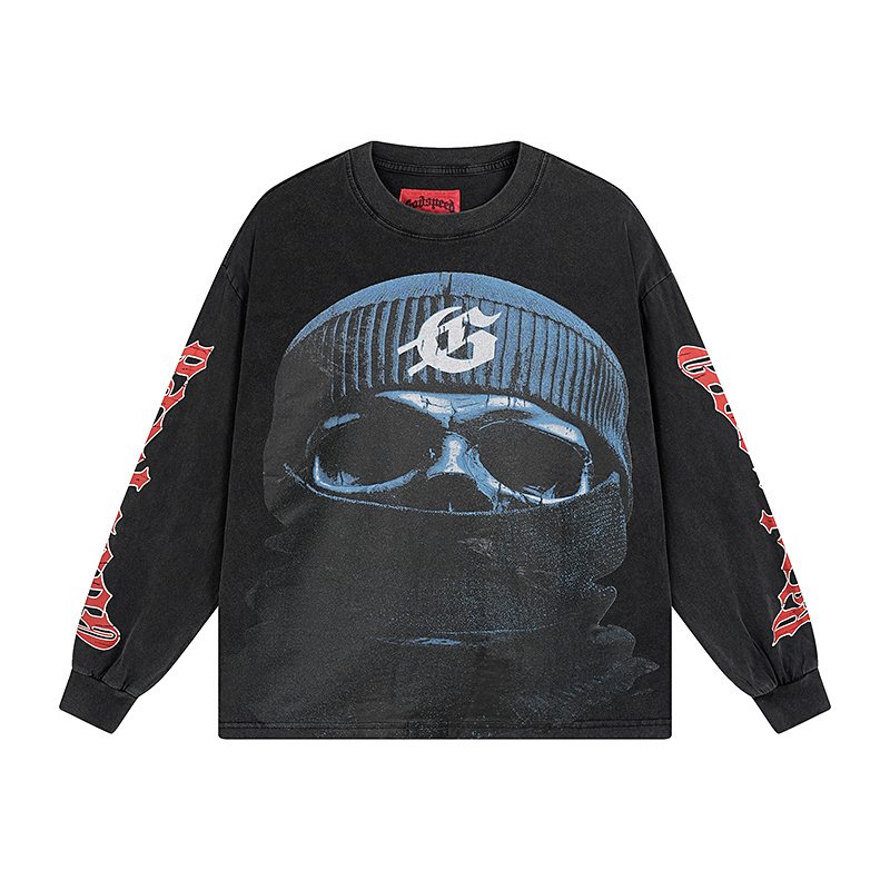 Godspeed Washed Black Graphic Long-Sleeve T-Shirt