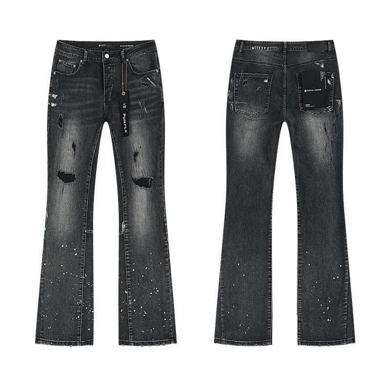 Purple Brand Black Paint-Splatter Distressed Jeans