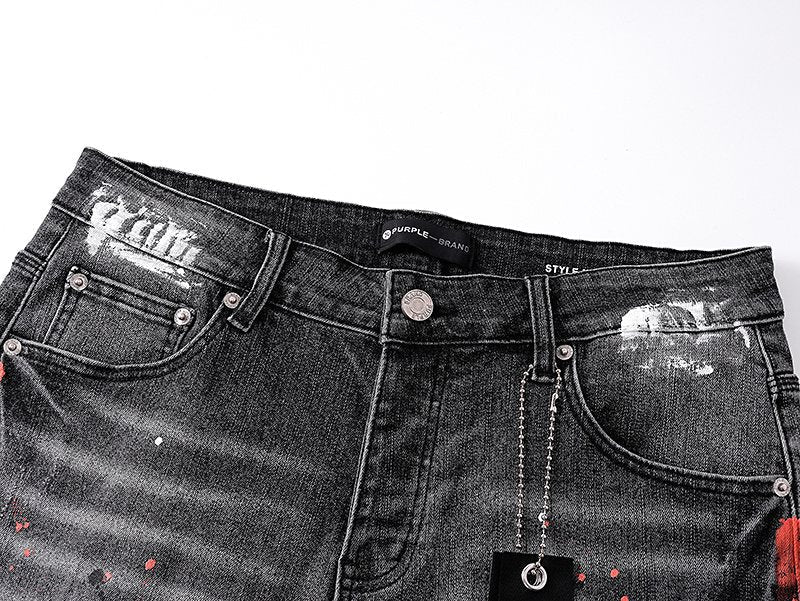 Purple Brand Paint-Splatter Distressed Denim Shorts - Black