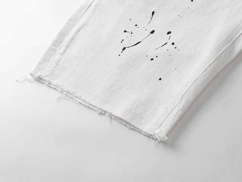 Purple Brand White Paint-Splatter Denim Shorts