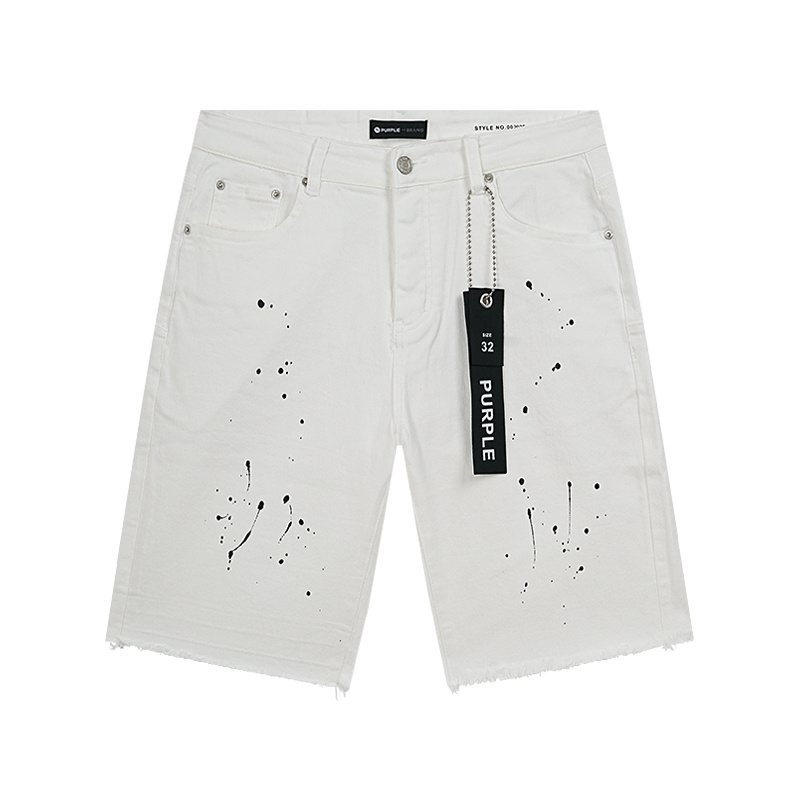 Purple Brand White Paint-Splatter Denim Shorts