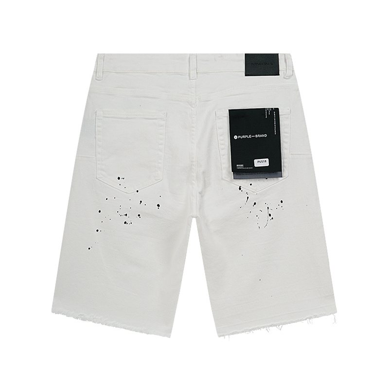 Purple Brand White Paint-Splatter Denim Shorts