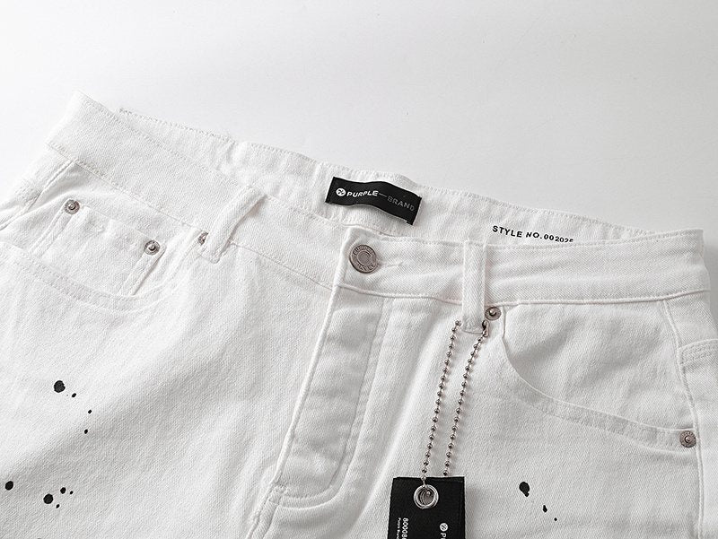 Purple Brand White Paint-Splatter Denim Shorts