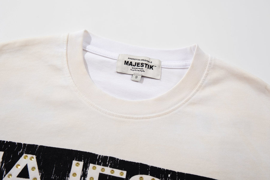 MAJESTIK Distressed Rhinestone Graphic T-Shirt