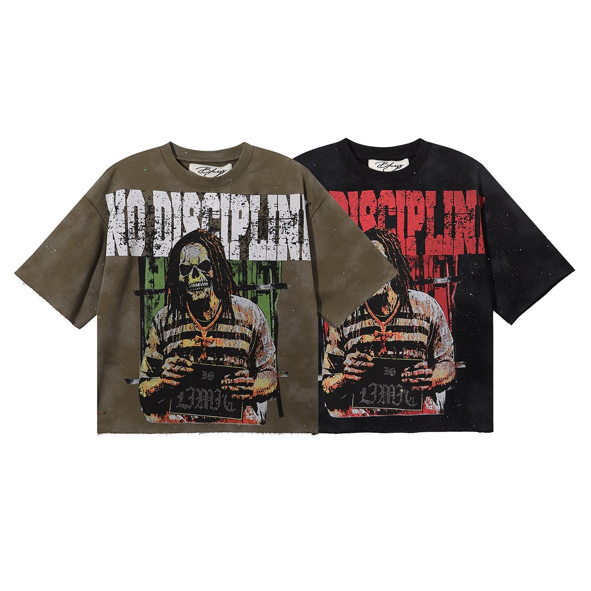 BKYS Revival No Discipline Rhinestone Skull Graphic Cropped T-Shirt