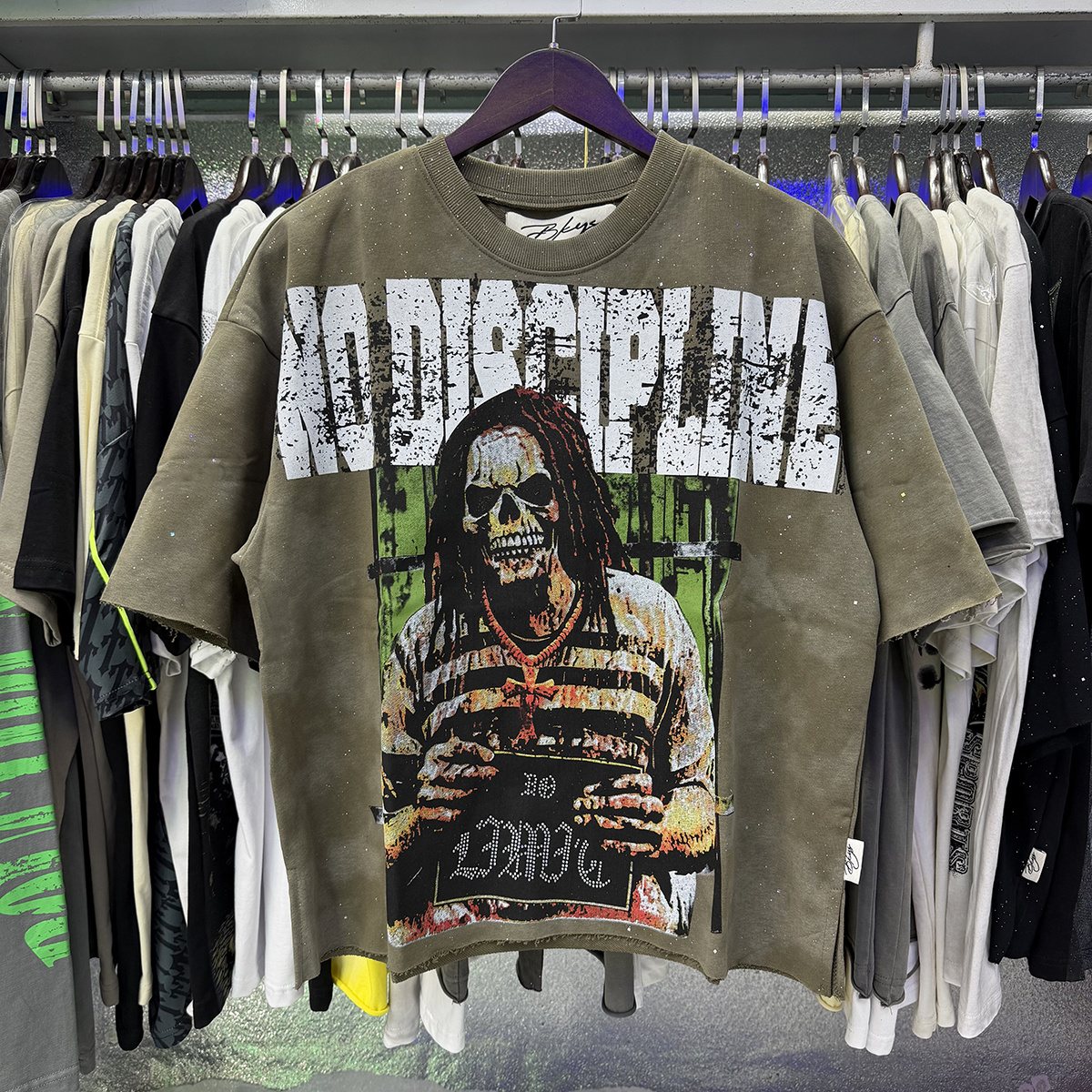BKYS Revival No Discipline Rhinestone Skull Graphic Cropped T-Shirt