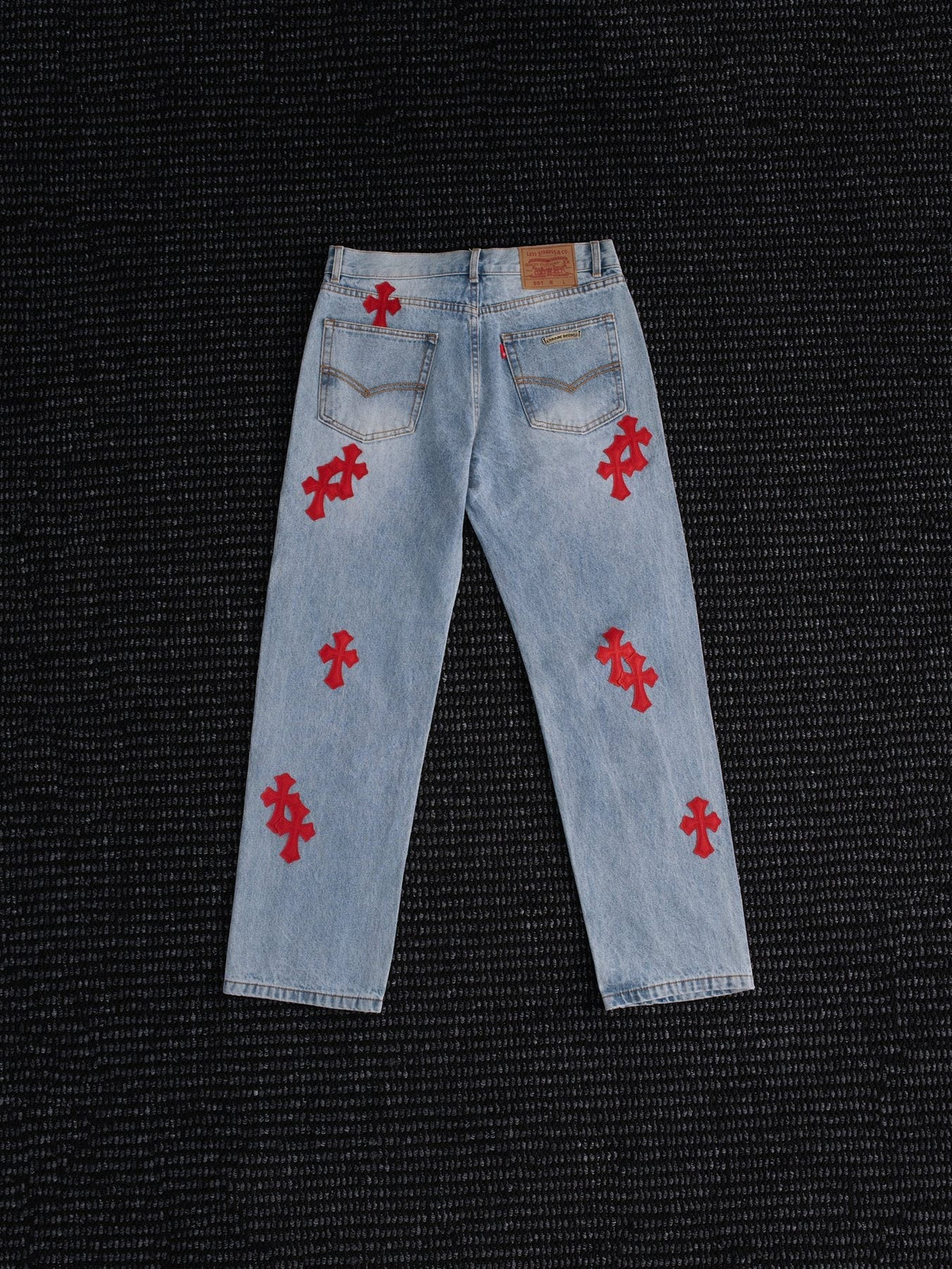 Chrome Hearts Light Blue Cross Patch Jeans