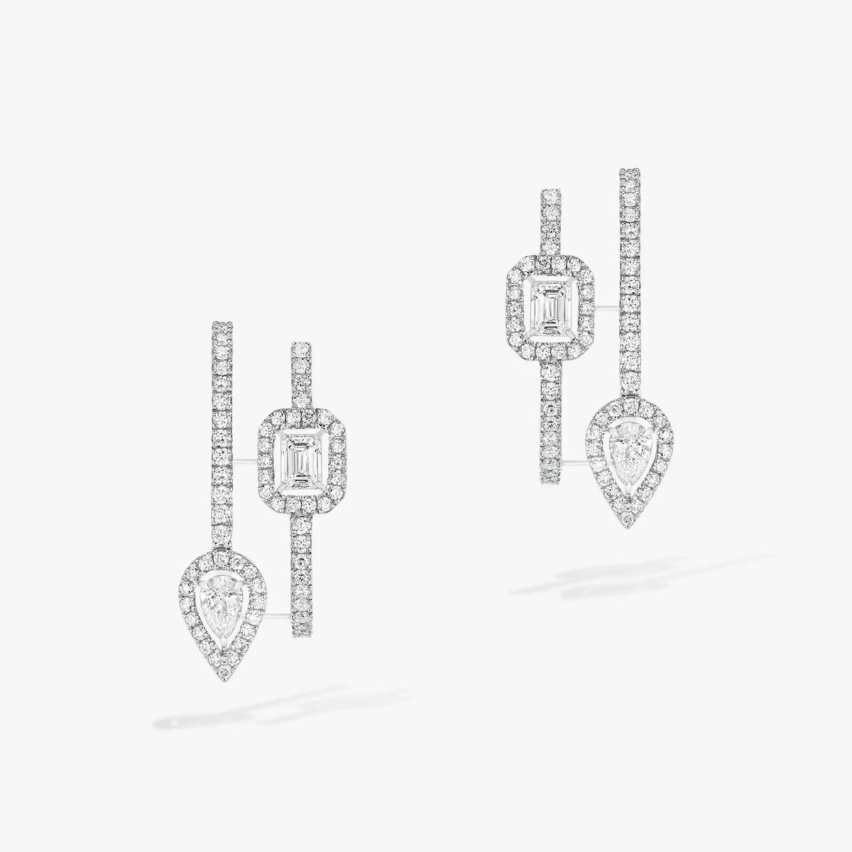 MESSIKA CREOLES MY TWIN 2 RANGS SILVER DIAMOND EARRINGS