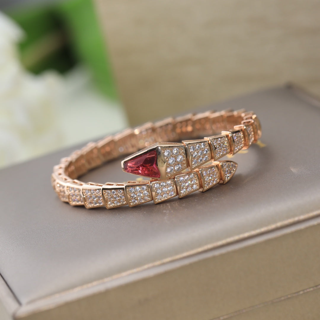 BVLGARI Serpenti Snake-Head Full-Diamond Bracelet