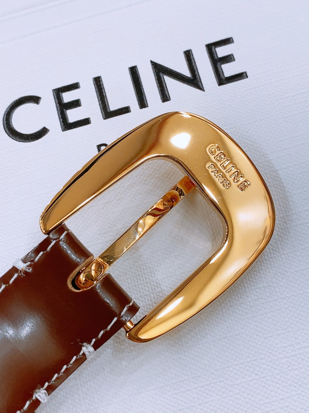 CELINE 25S BELT 25MM WITH ARC DE TRIOMPHE BUCKLE IN BURNT UMBER 571501