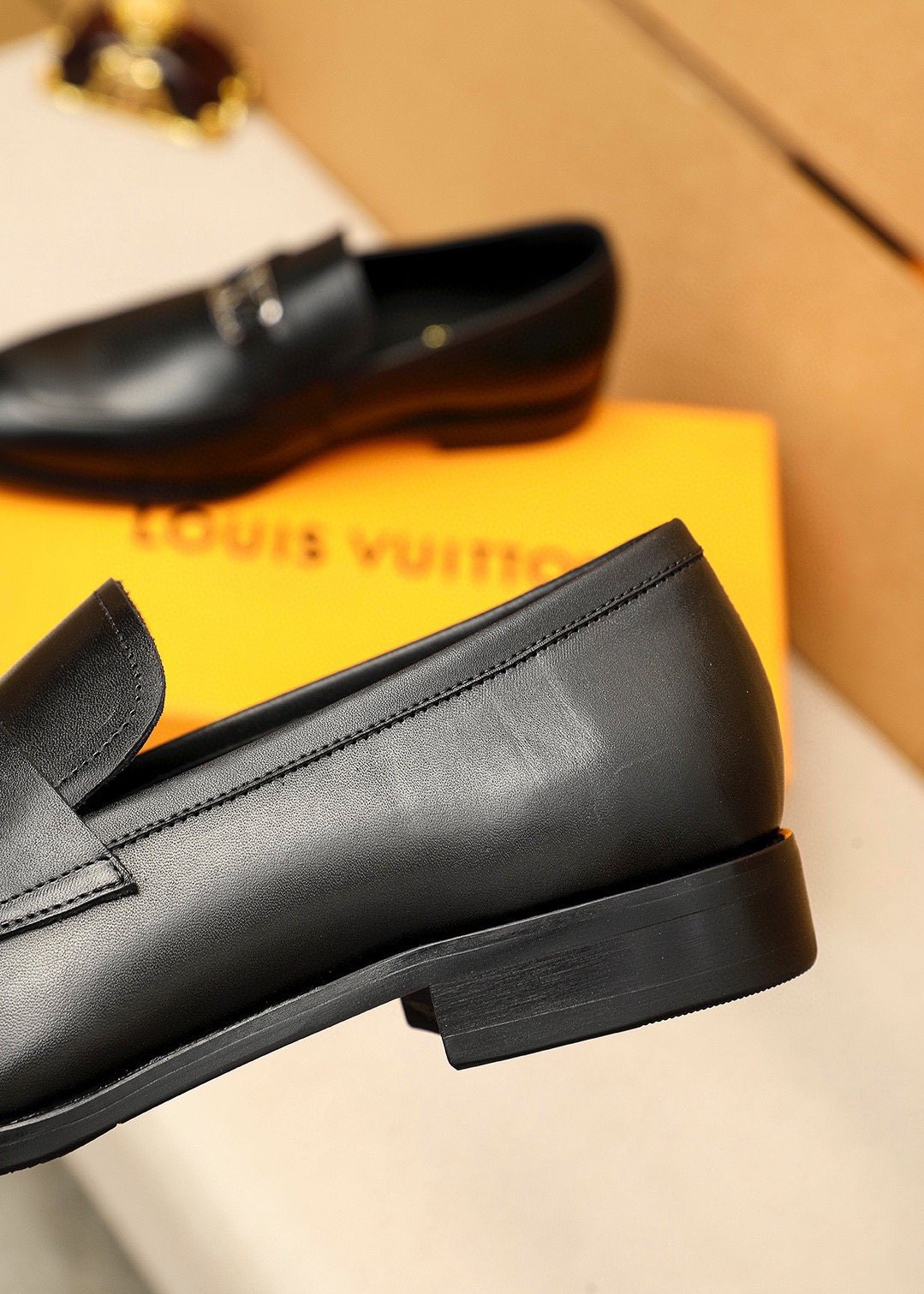 Louis Vuitton Black Metal-Accent Loafers - Stacked Heel