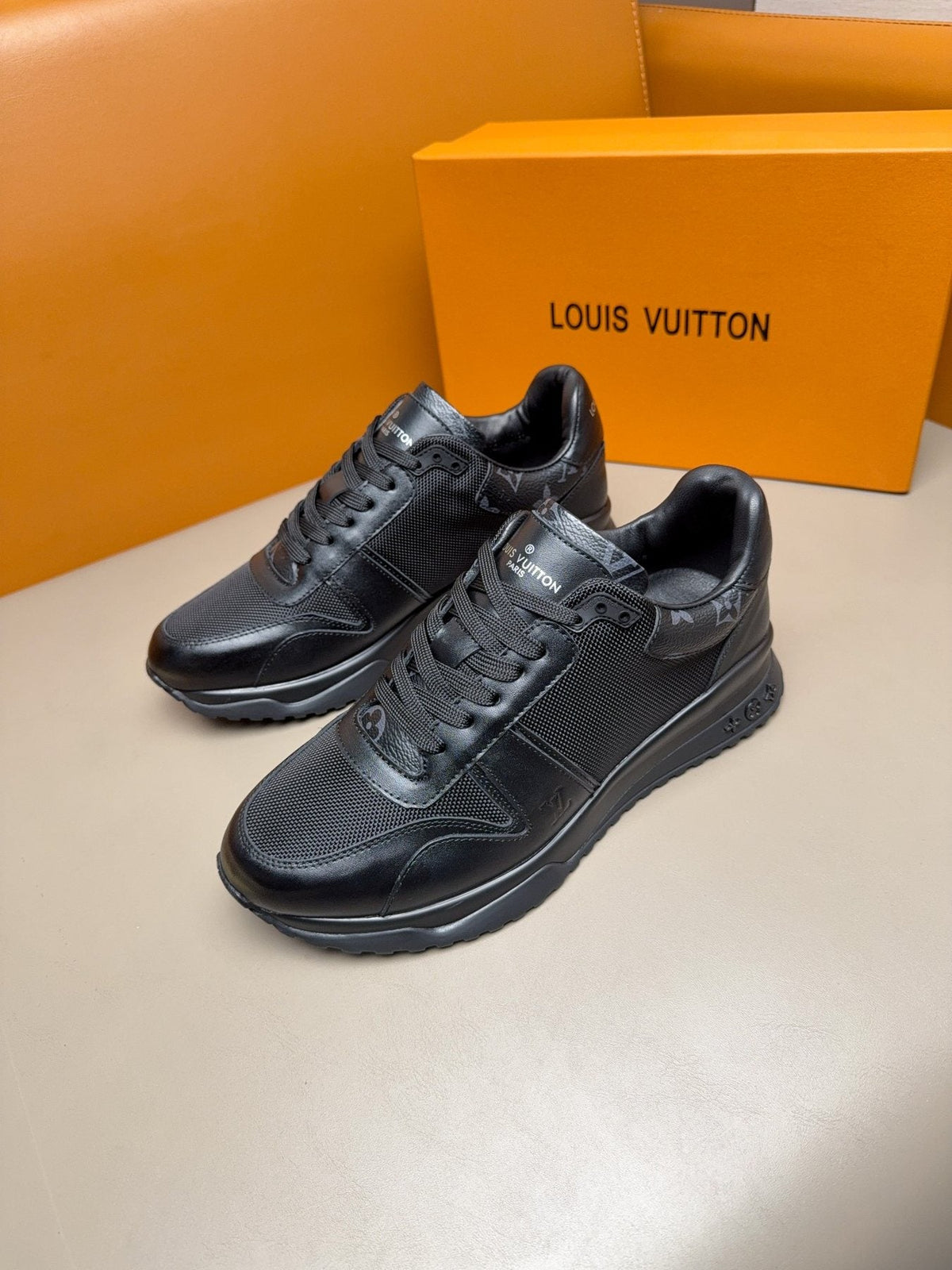Louis Vuitton Black Leather & Mesh Sneakers