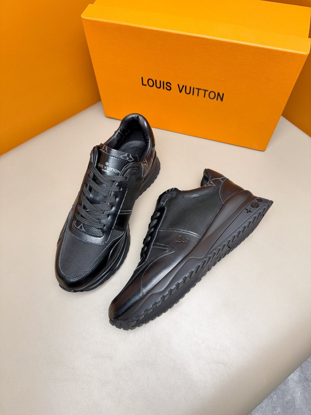 Louis Vuitton Black Leather & Mesh Sneakers