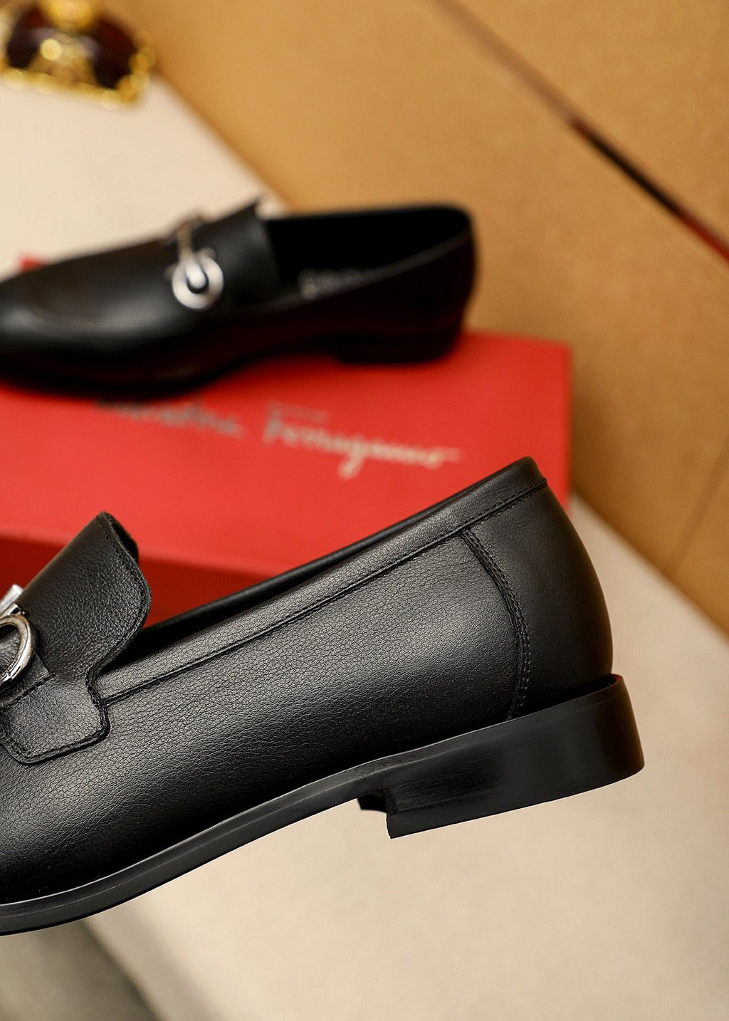 Ferragamo Black Textured Loafers