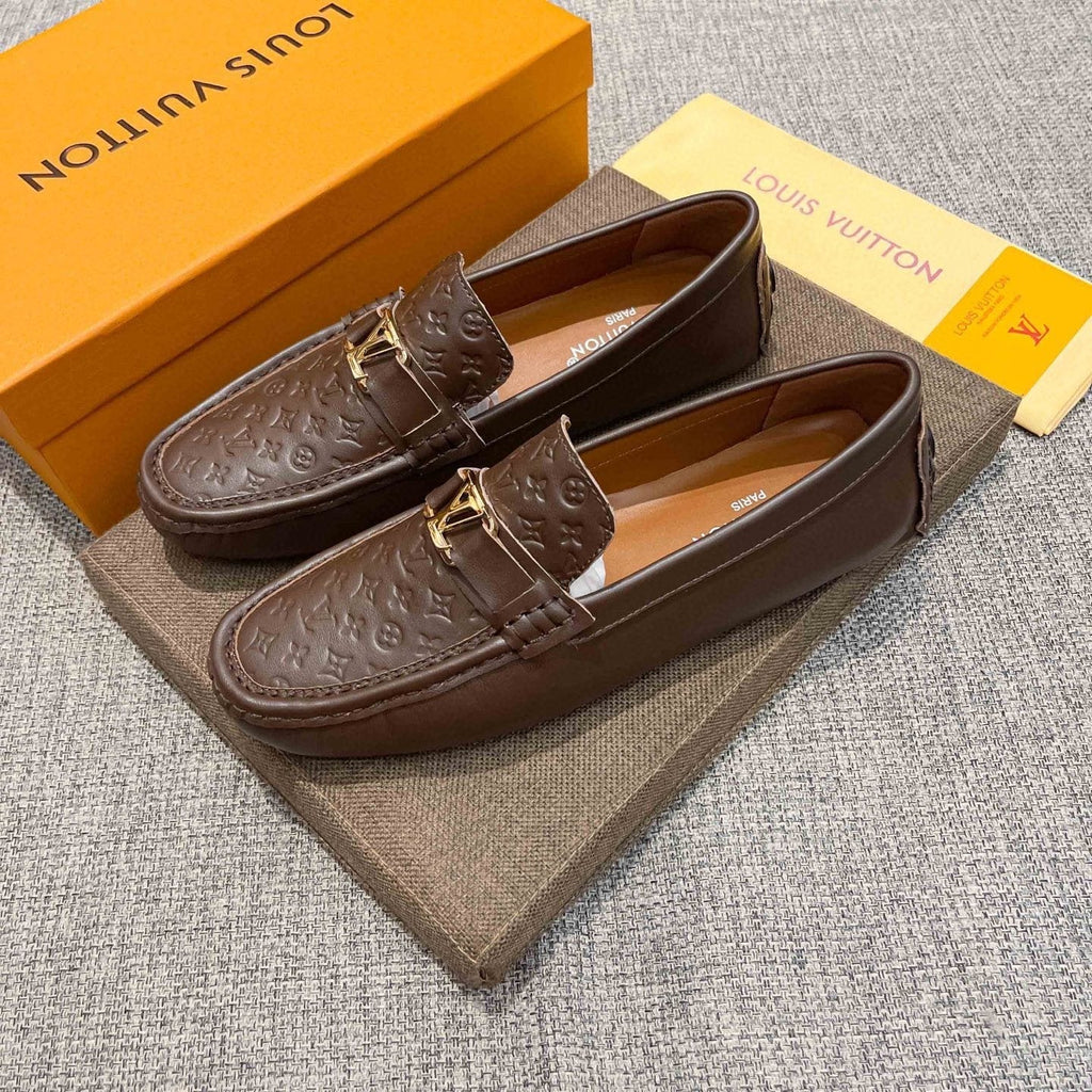 Louis Vuitton Men's Brown Embossed Hardware Loafers