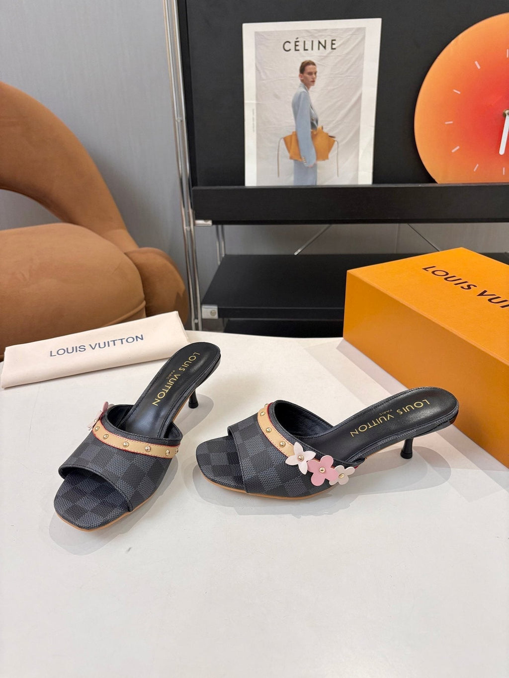 Louis Vuitton Checkered Floral Slingback Heeled Sandals