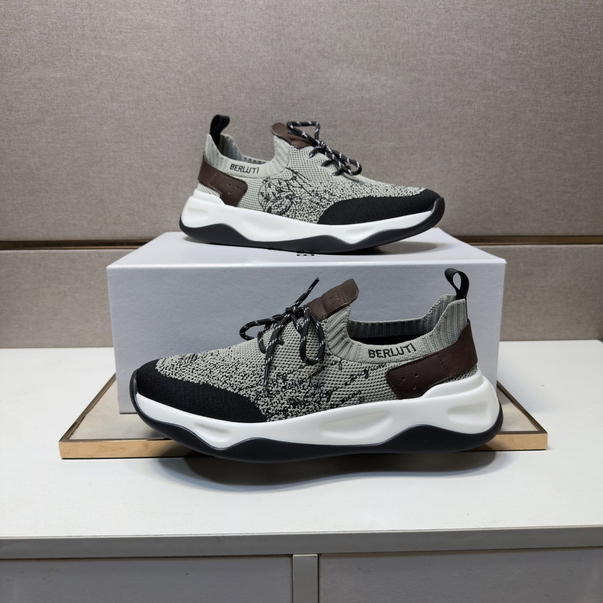 Berluti Gray and Black Lace-Up Sneakers